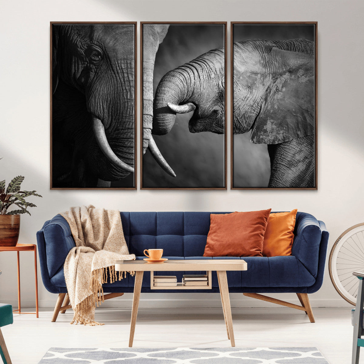Elephant Family Wall Art Canvas, Framed Elephant Family