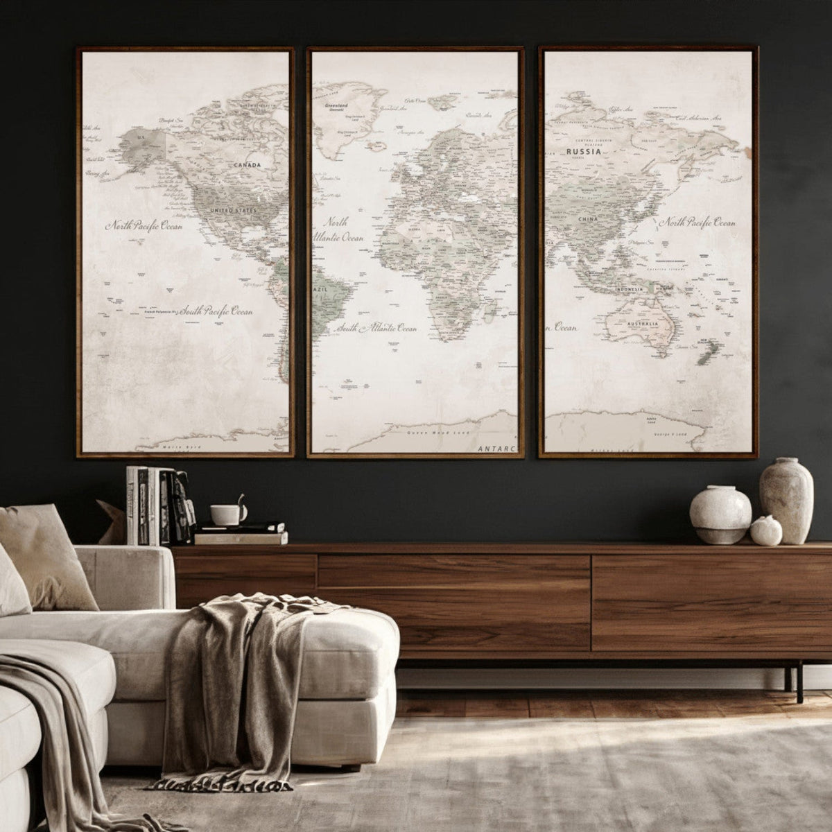 Antique Style World Map Canvas Print - Vintage Detailed
