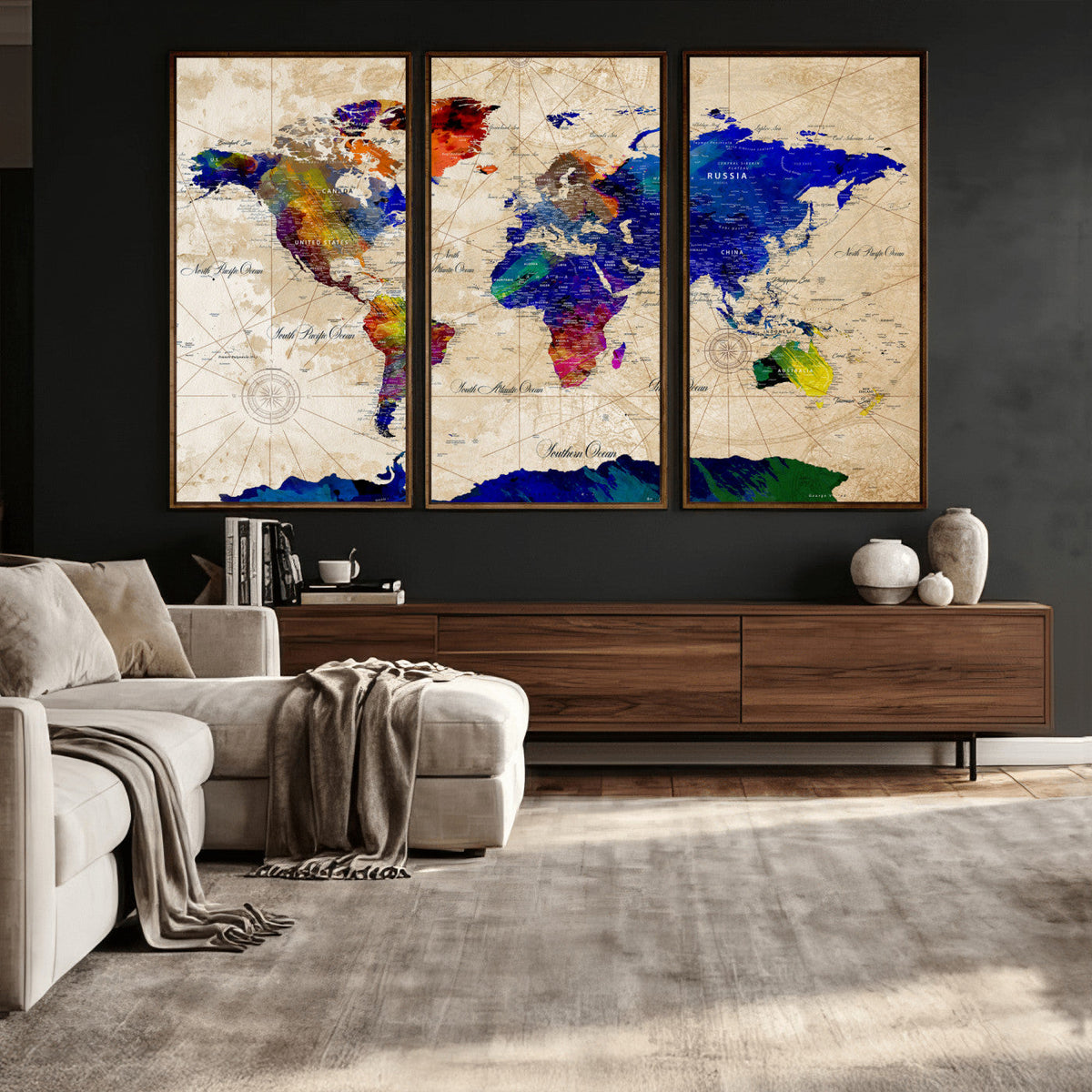 Watercolor World Map Canvas Print – Framed Wall Art for