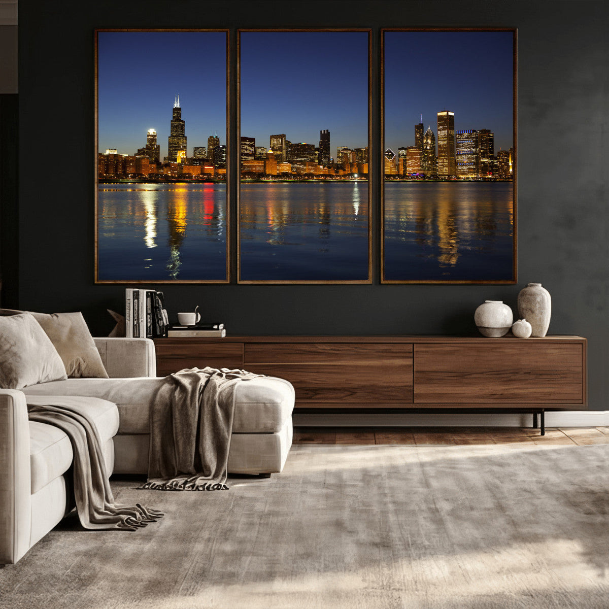 Chicago Wall Art Canvas Print - Chicago City Downtown Night