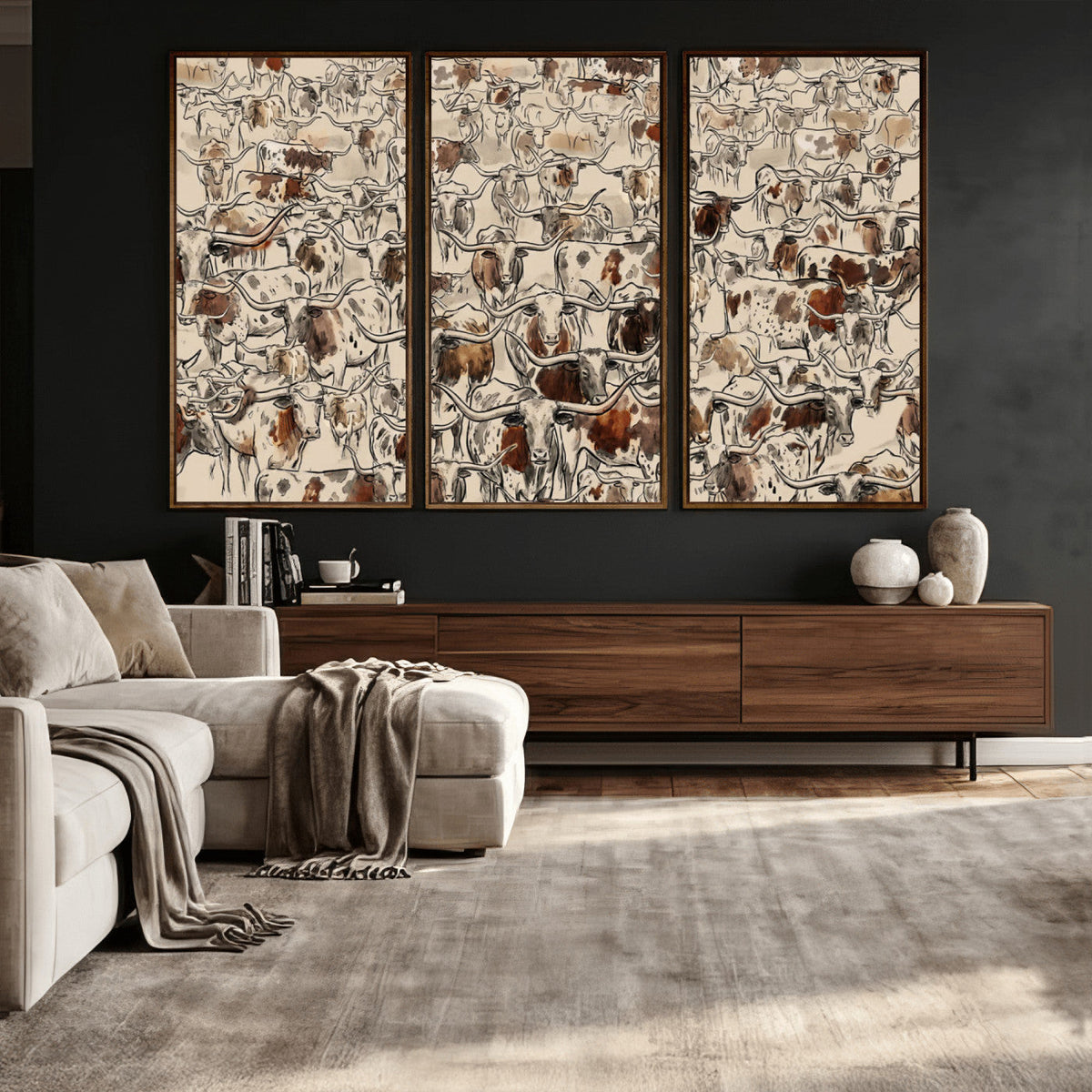 Abstract Longhorn Wall Art Canvas Print - Farm Animal