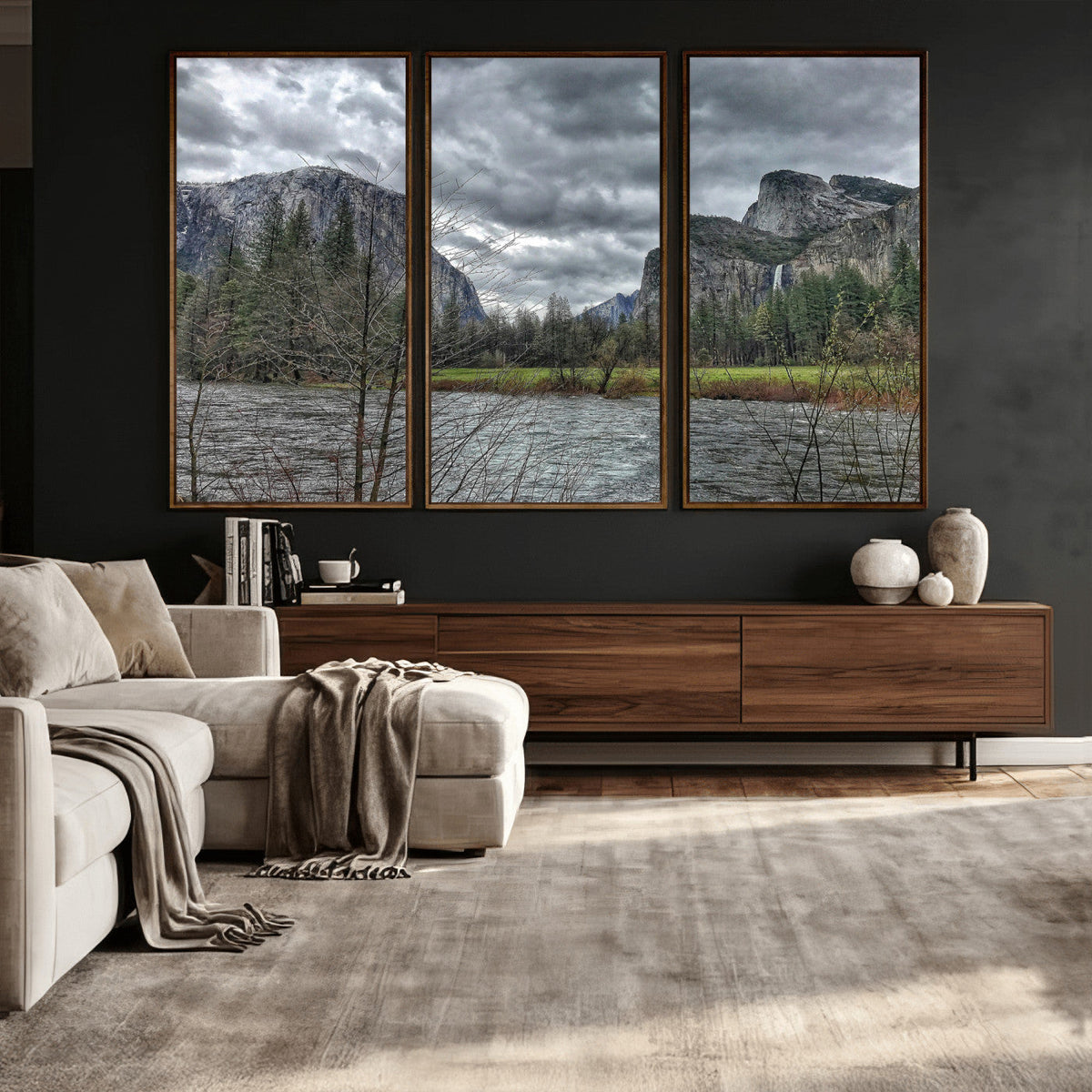 Yosemite Valley River Wall Art Canvas Print, Granite Cliffs