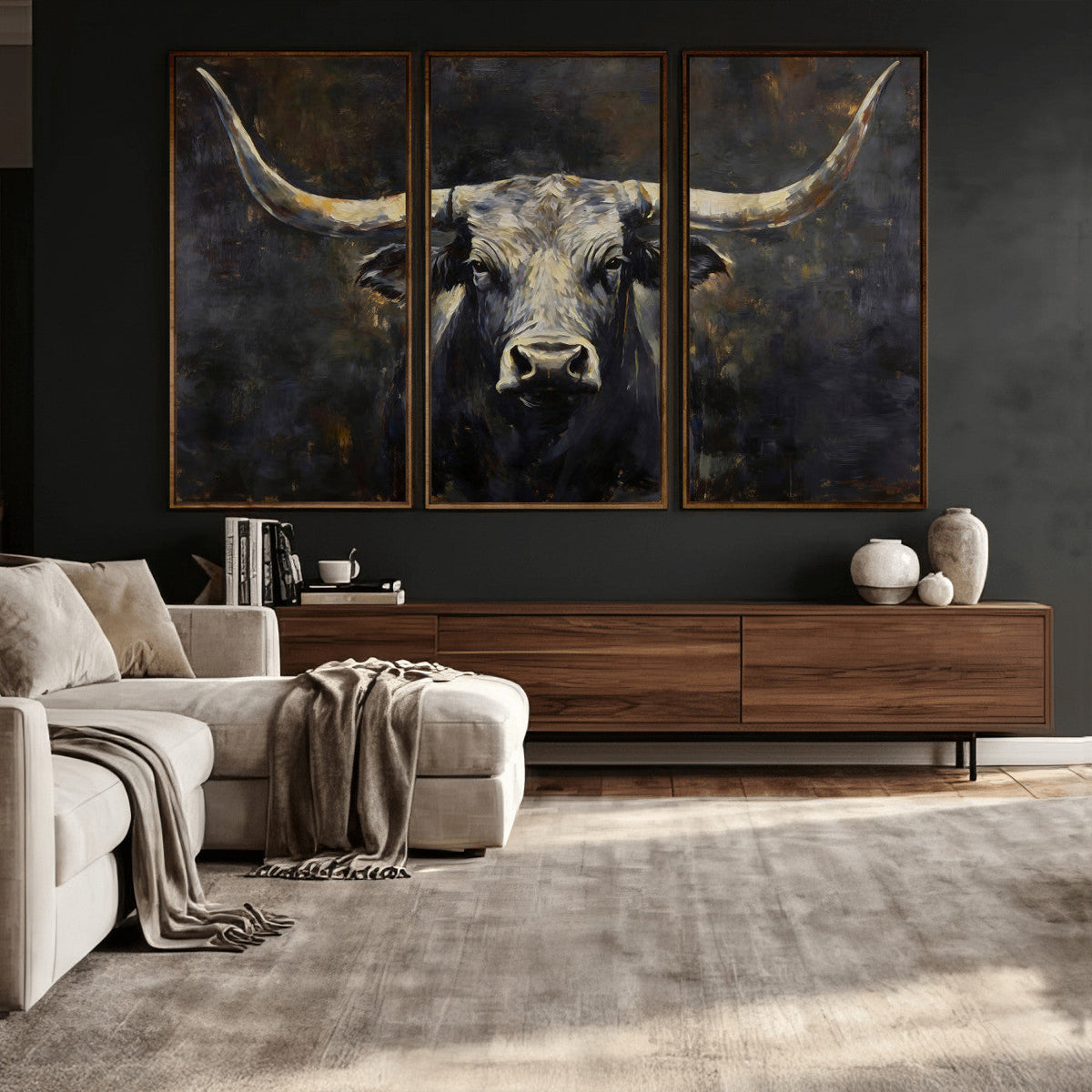 Rustic Longhorn Bull Wall Art Canvas Print – Vintage Western