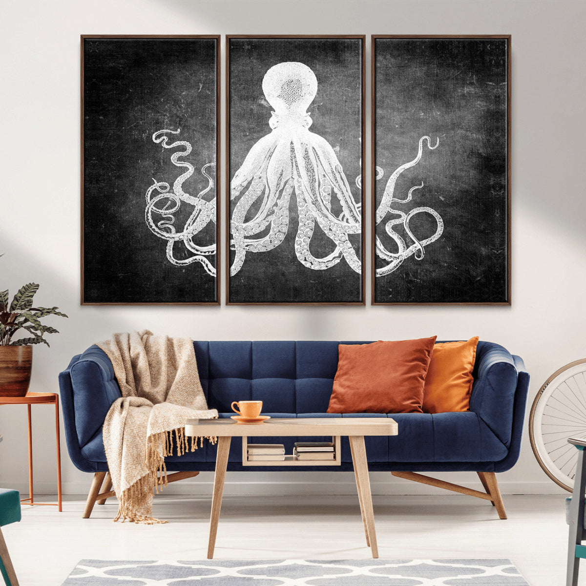 Black White Octopus Wall Art Canvas Print
