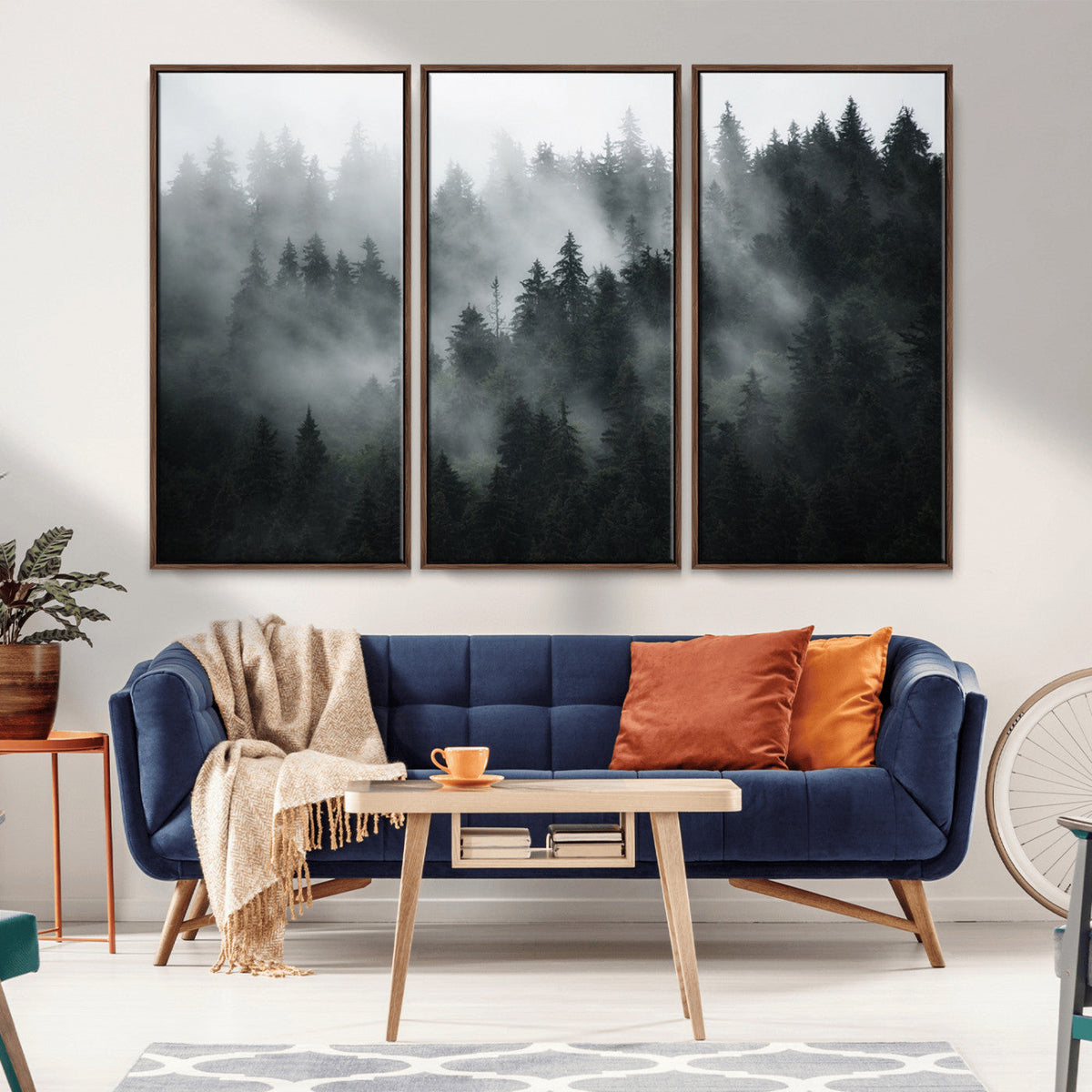 Foggy Forest Wall Art Canvas Print | 3 Panel Large Misty