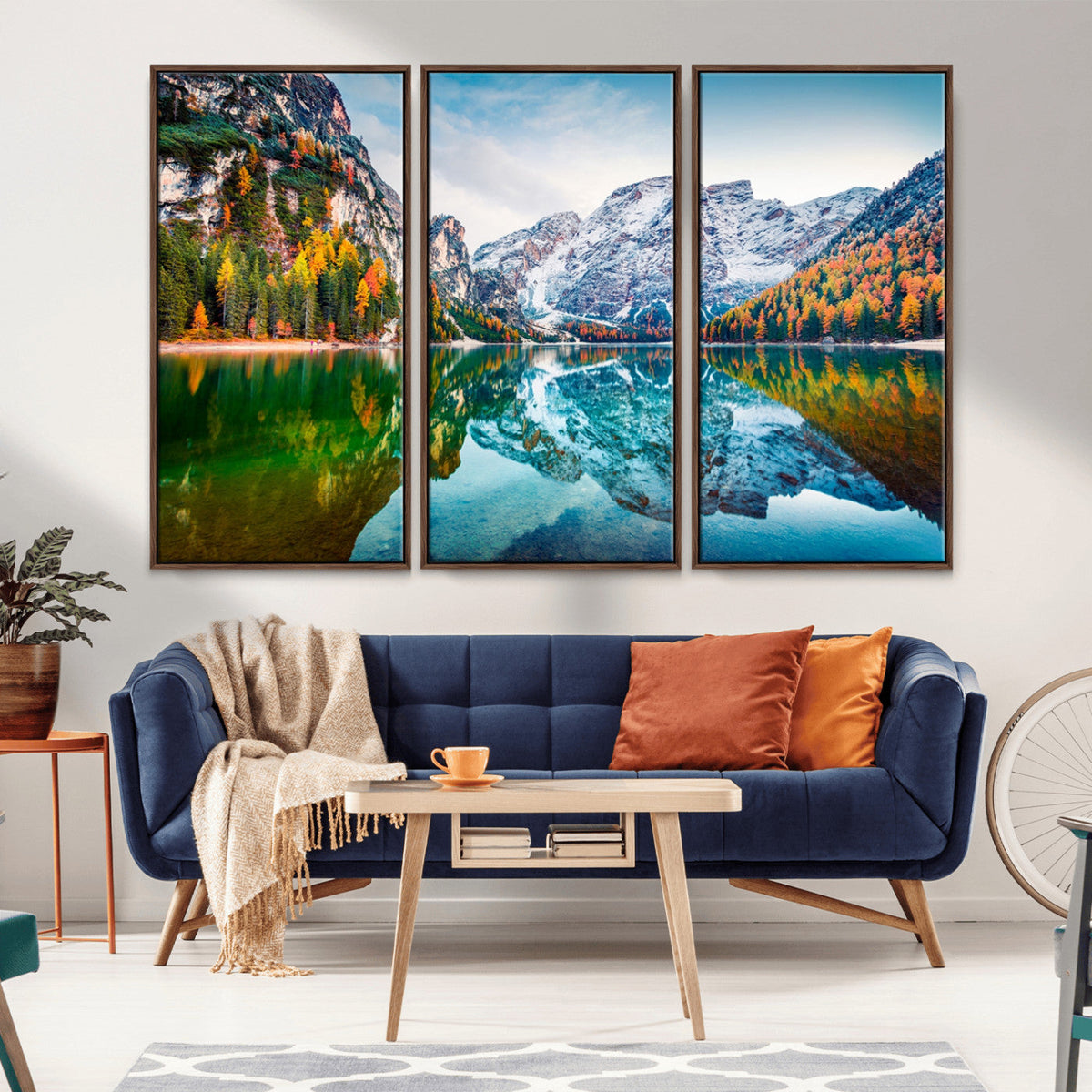 Spectacular autumn view of Braies Lake Wall Art Canvas Print