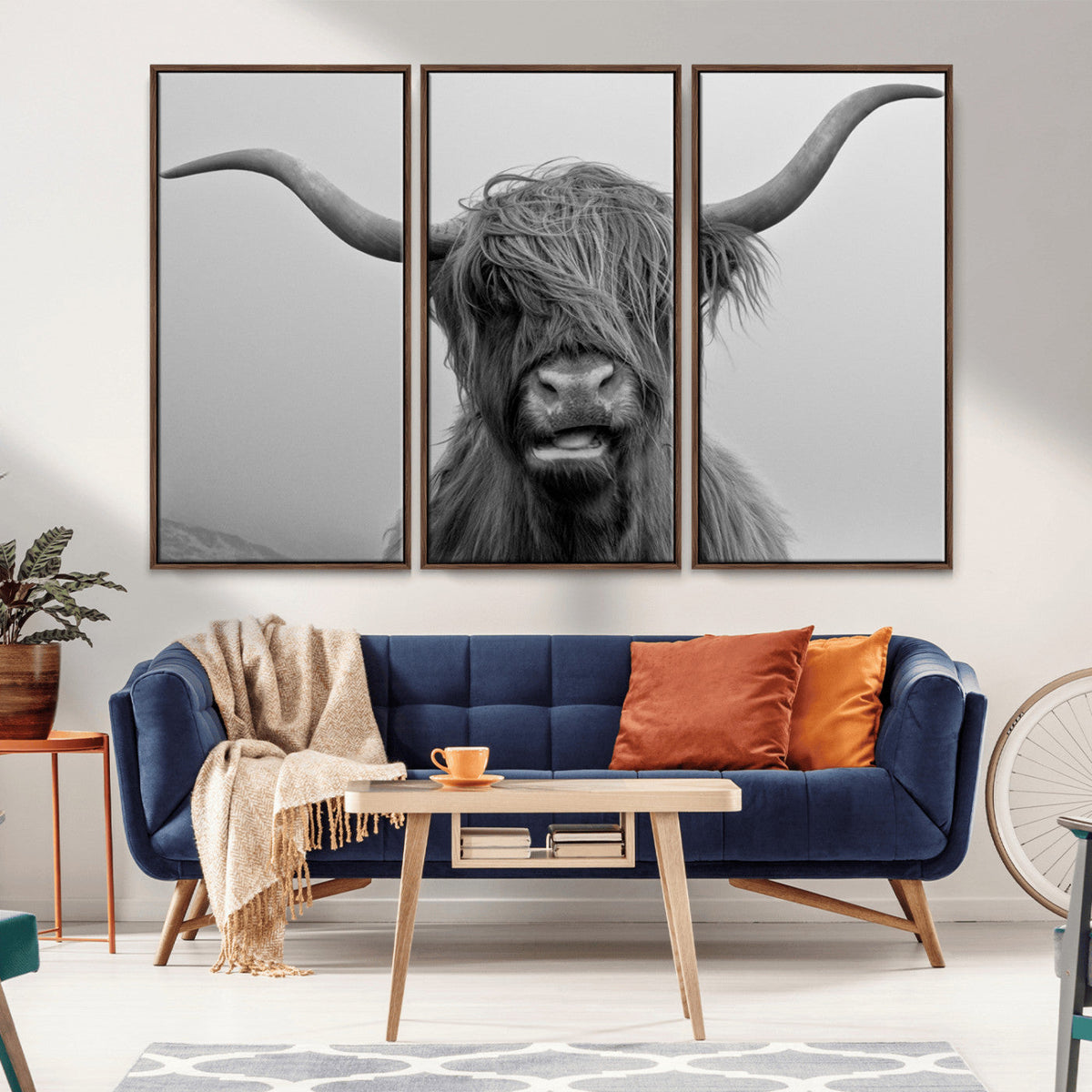 Texas Cow Wall Art Canvas, Texas Longhorn Cattle Canvas