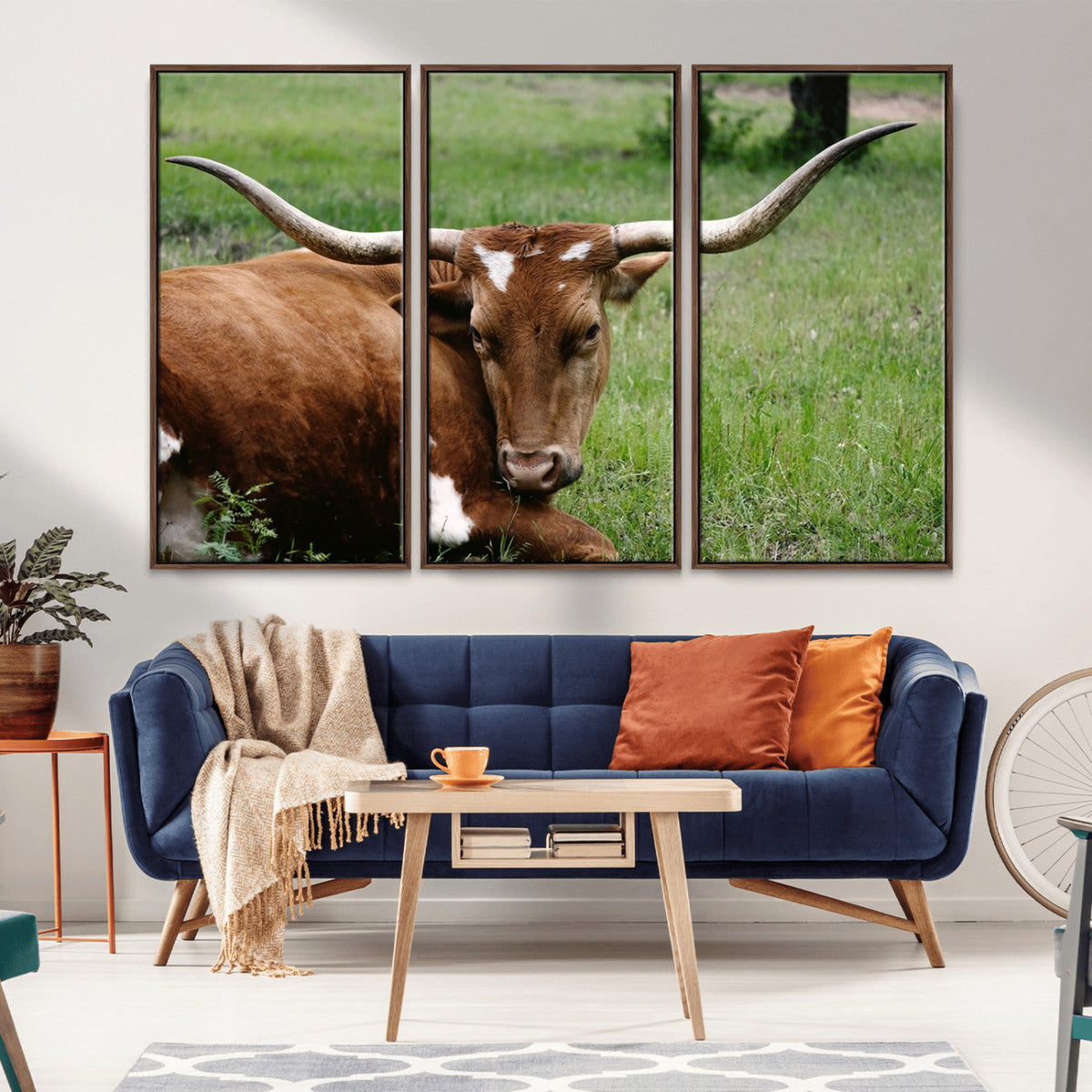 Longhorn Cow Animal Wall Art Canvas Print