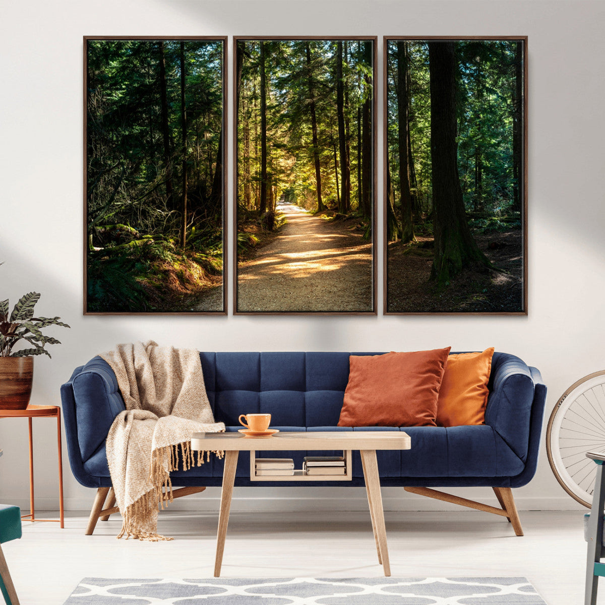 Sunlit Forest Pathway Canvas Print | 3 Panel Large Nature
