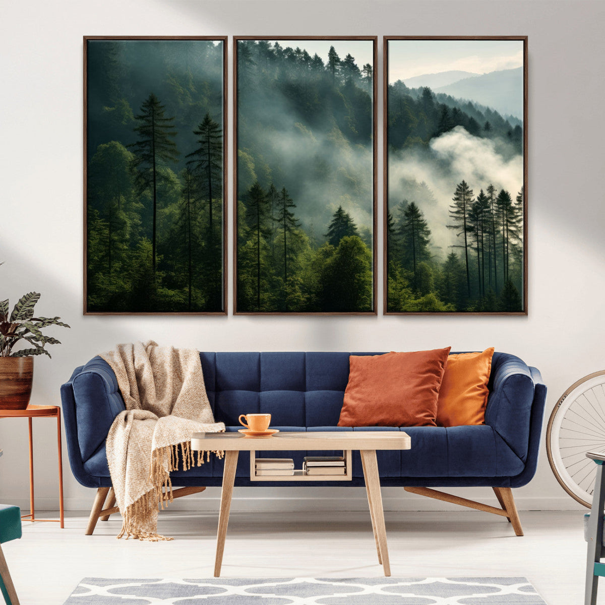 Misty Forest Wall Art Premium Canvas Print a Foggy and