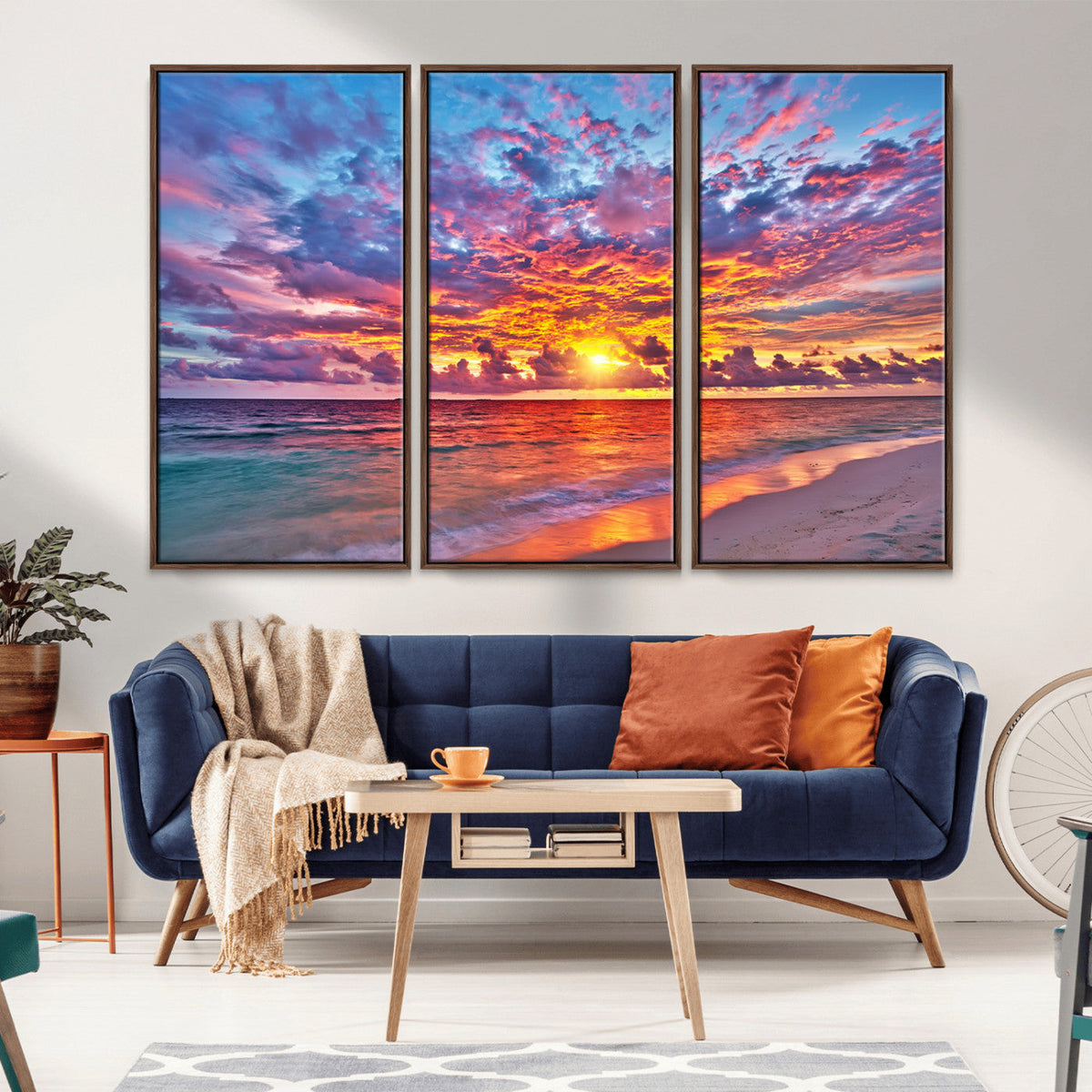Vibrant Sunset Beach Wall Art - Ocean Sunset Canvas Print |