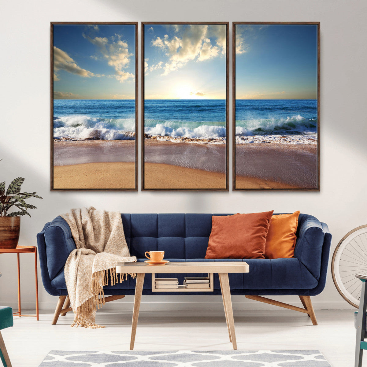 Serene Ocean Sunset Canvas Wall Art - Beach Waves at Sunset,