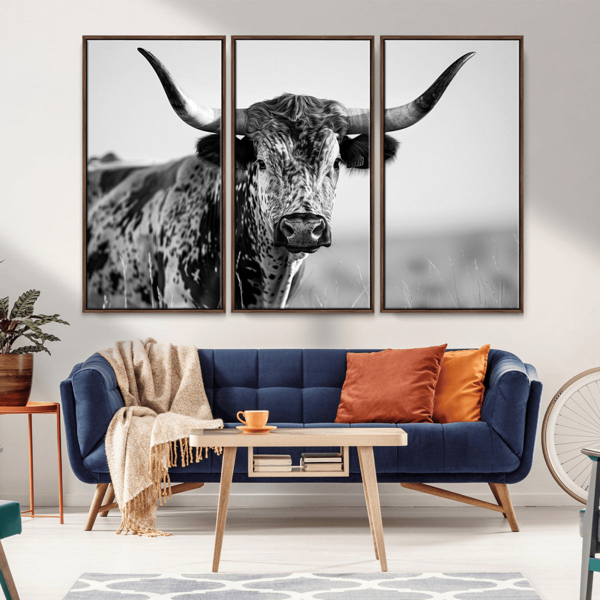 Texas Highland Cow Longhorn Canvas Print - Rustic Farmhouse