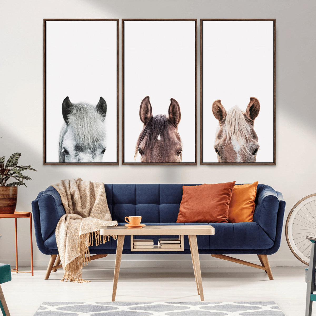 Horse Wall Art - Minimalist Horse Triptych Wall Art – Modern