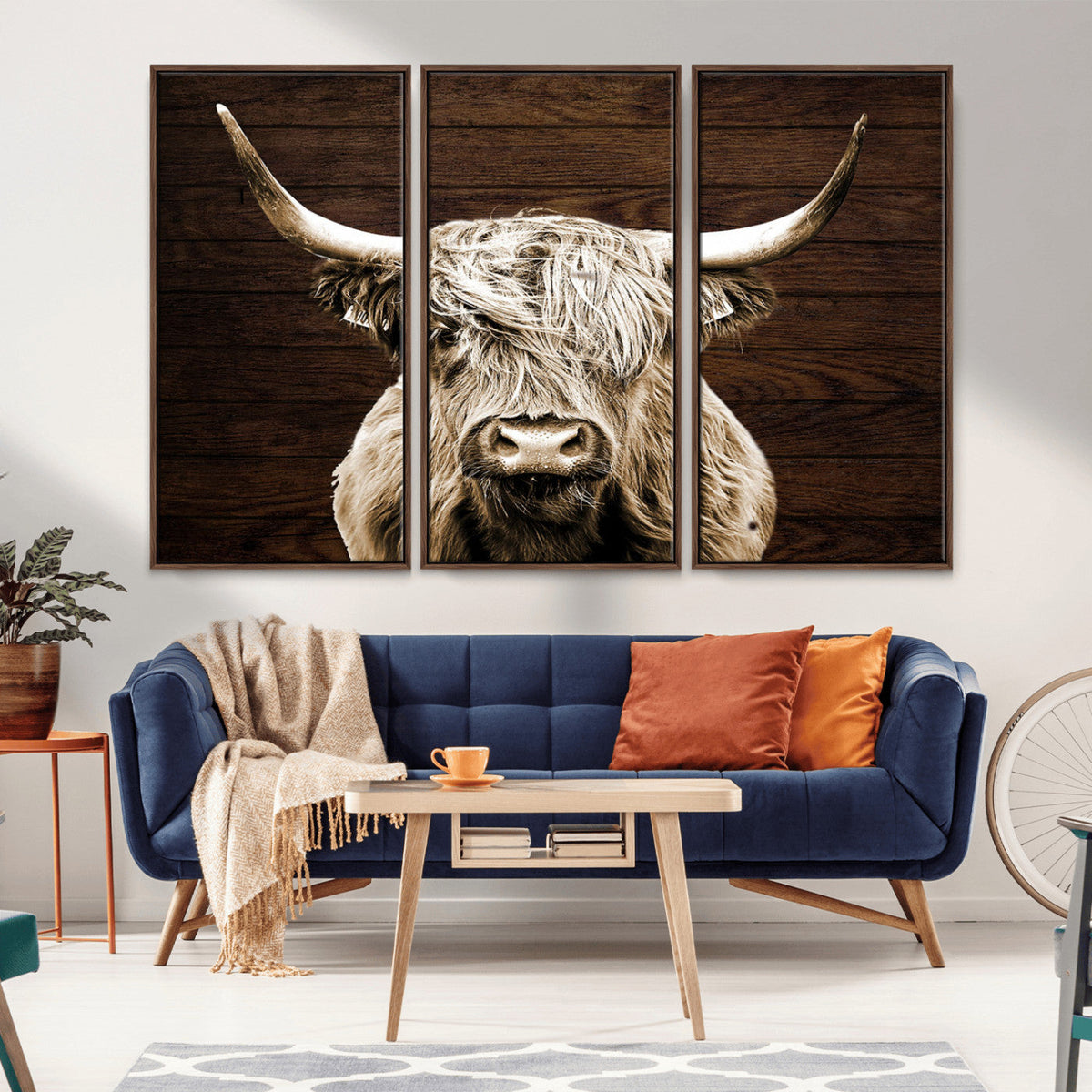 Highland Cow Wall Art Canvas Print, Rustic Farmhouse Decor,