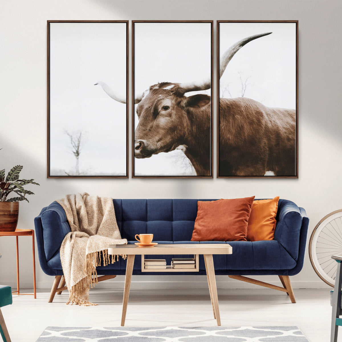 Rustic Bull Wall Art Canvas Print – Modern Longhorn