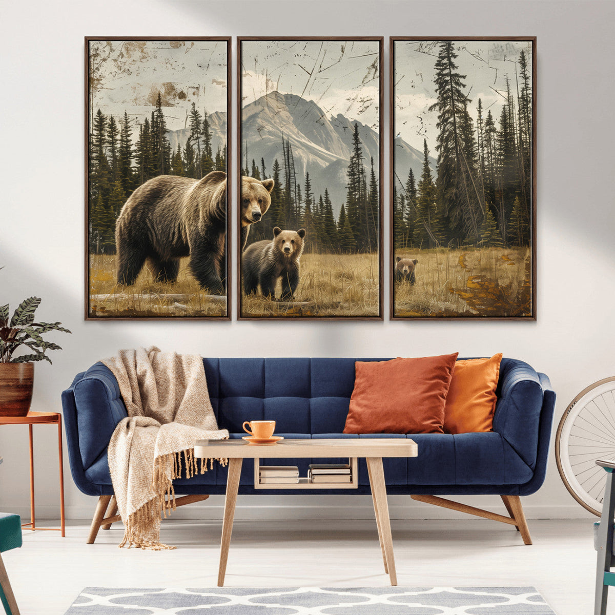 Rustic Grizzly 399 Bear Family Wall Art Canvas Print
