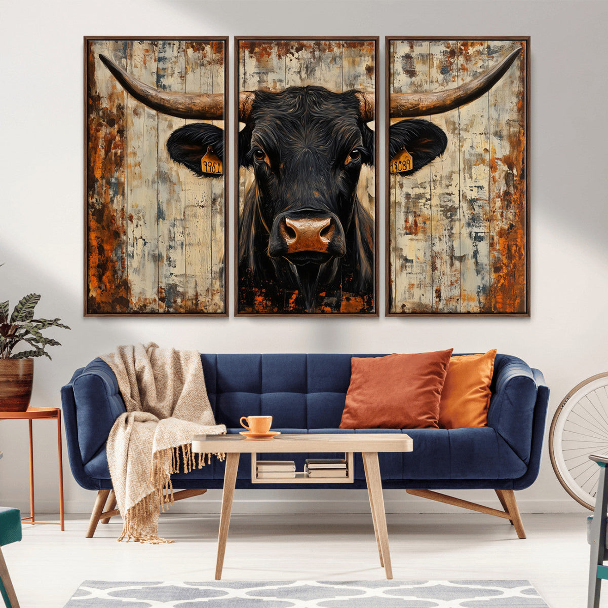 Rustic Texas Artwork Wall Art Canvas Print - Abstract Cow