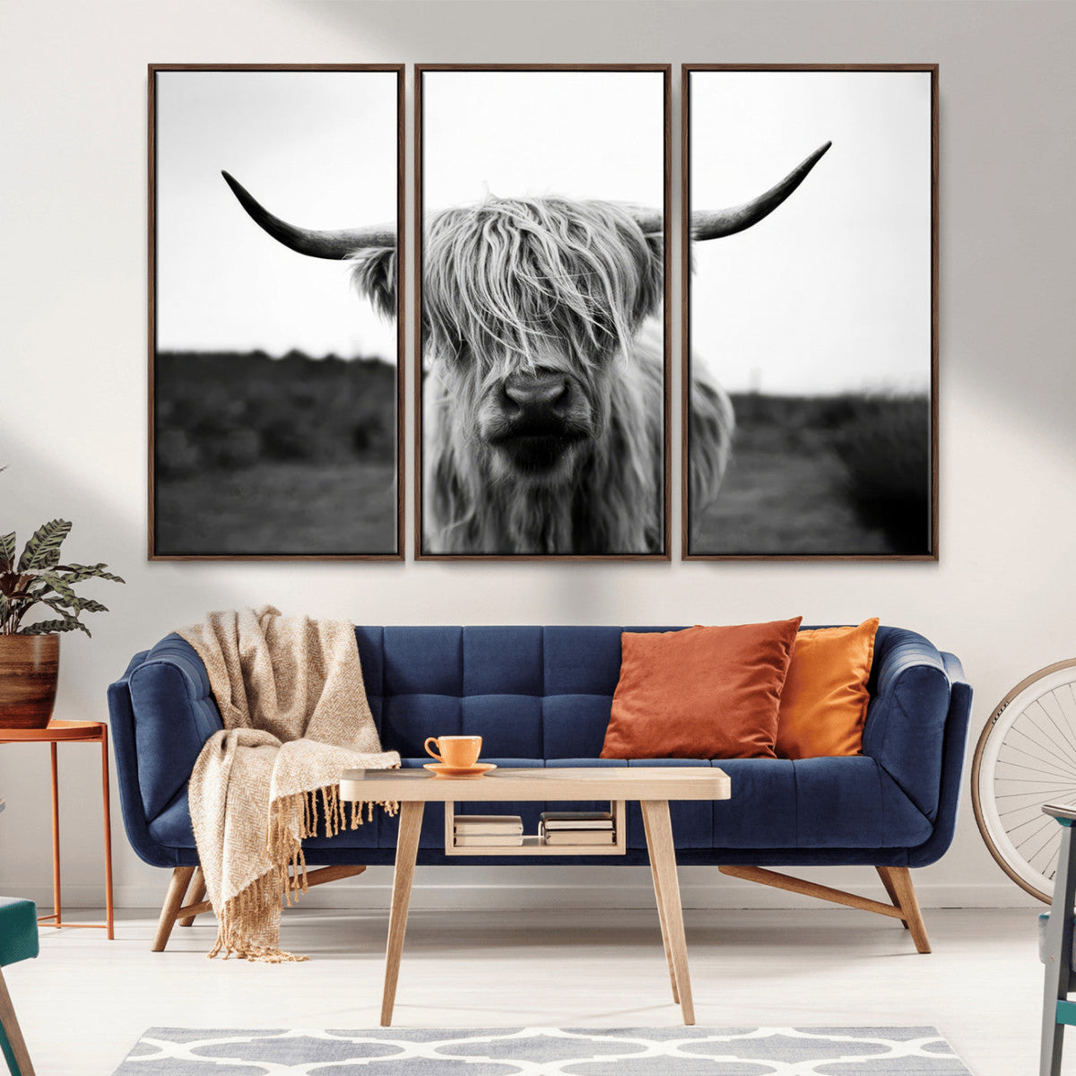 Highland Cow Wall Art | Black and White Farmhouse Decor |