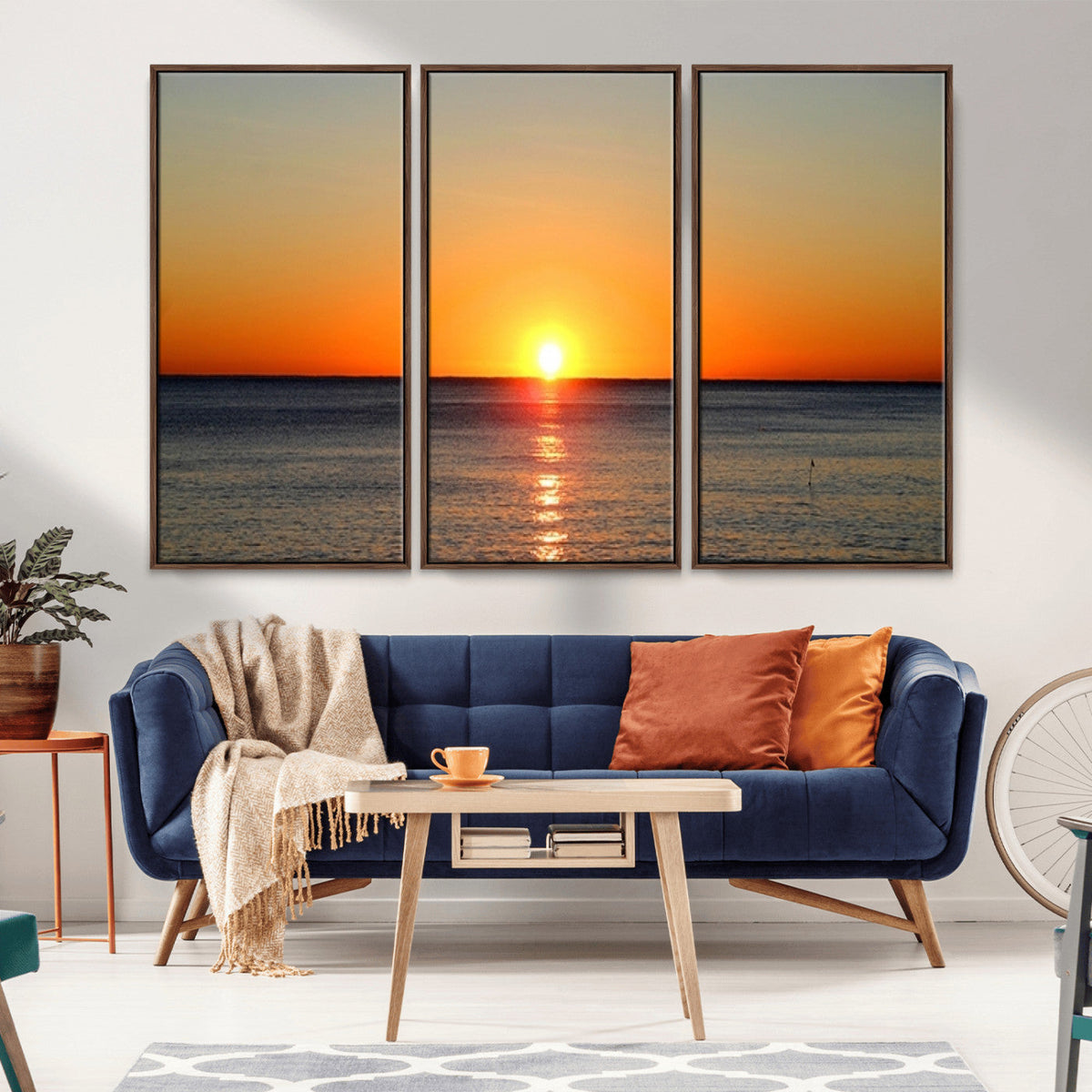 Golden Horizon Sunset Over Ocean Wall Art Canvas Print –