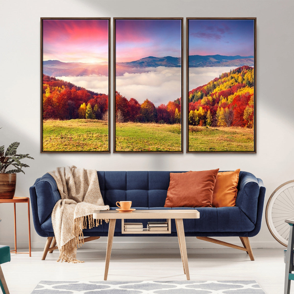 Autumn Mountain Foggy Landscape Wall Art Canvas Print |