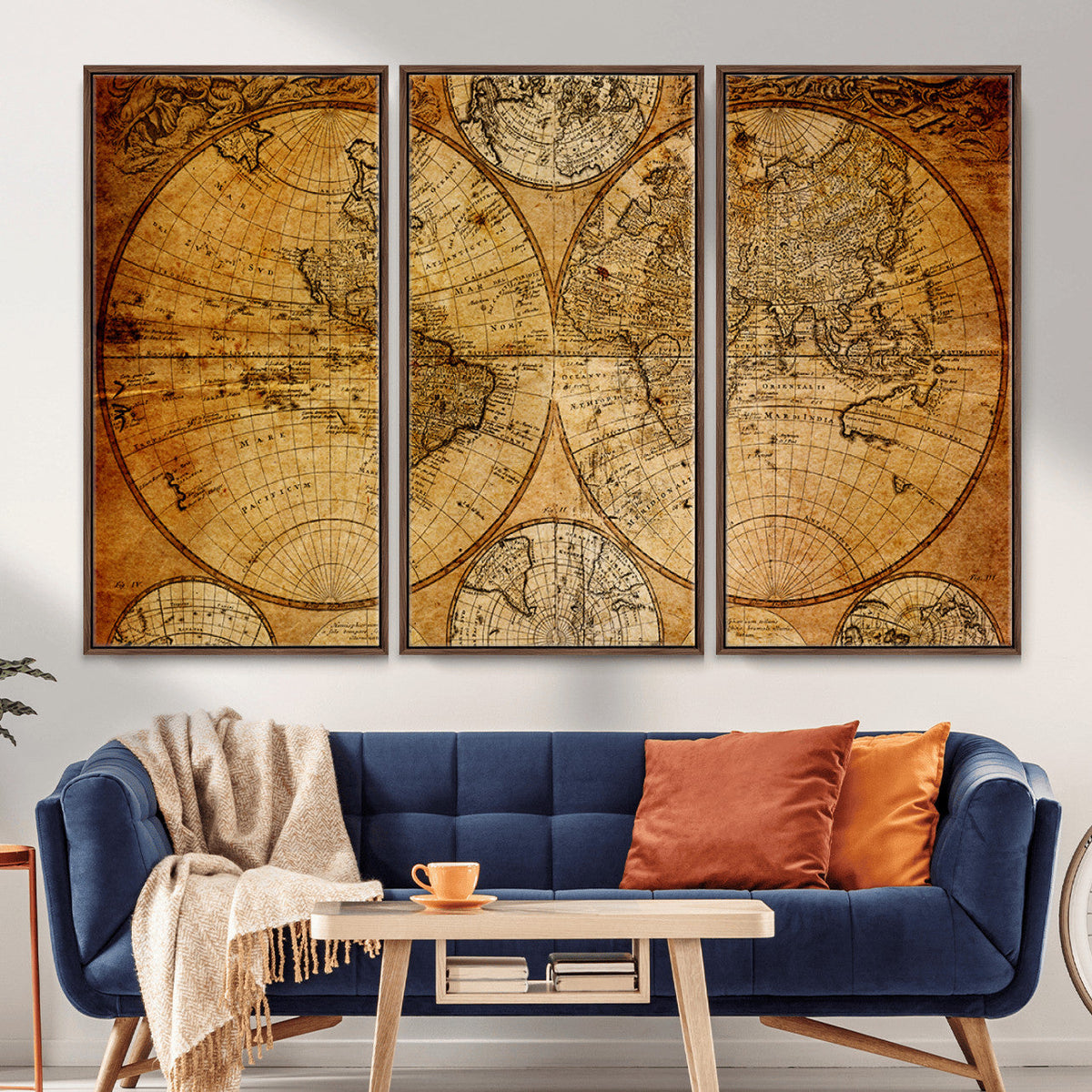 Vintage World Map Canvas Print – Antique Push Pin Travel