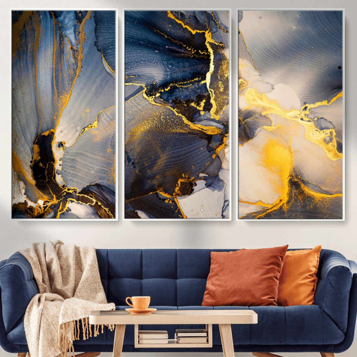 Large Abstract Wall Art Print - Gold and Blue Abstract