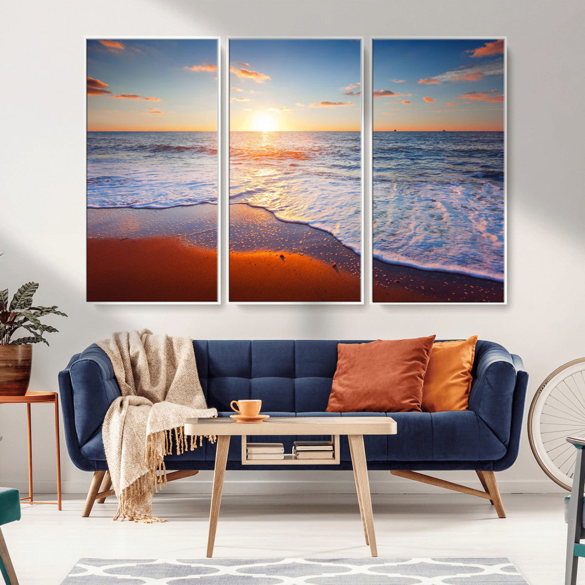 Tropical Ocean Sunset Wall Art Canvas Print, Golden Beach