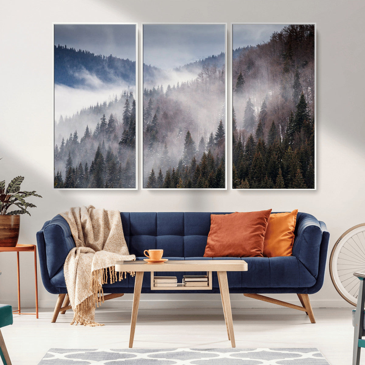 Beautiful Rising Fog in Winter Mountain Landscape- Framed