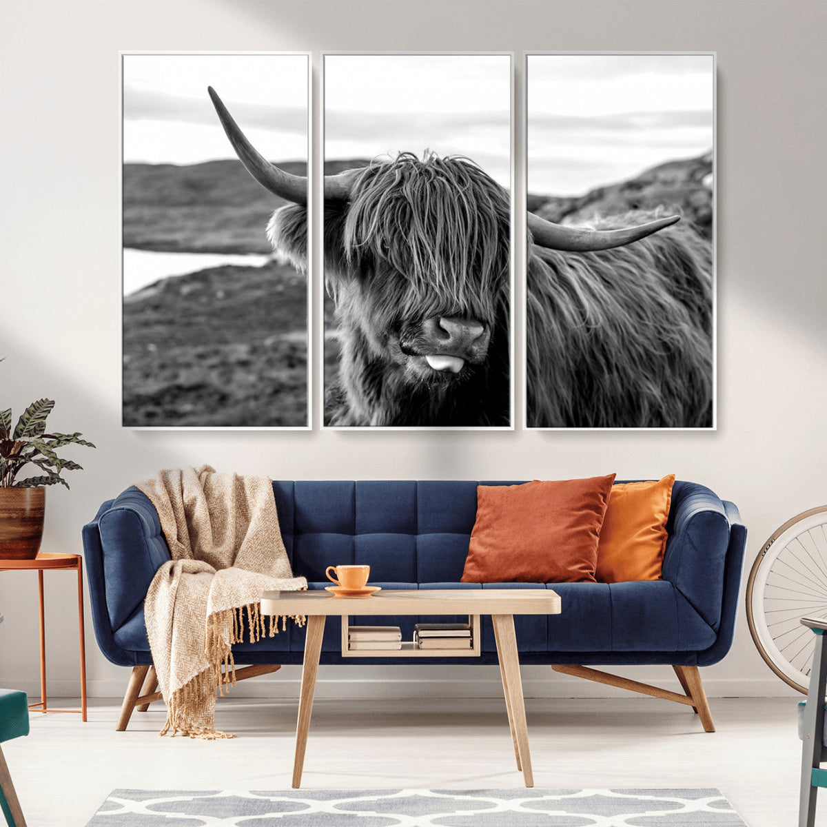 Longhorn Steer Canvas Print Wall Art, Highland Cow Canvas