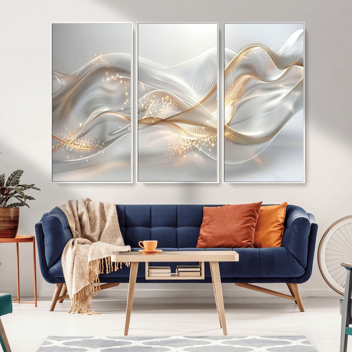 Abstract art Grey and Gold Lines Wall Art