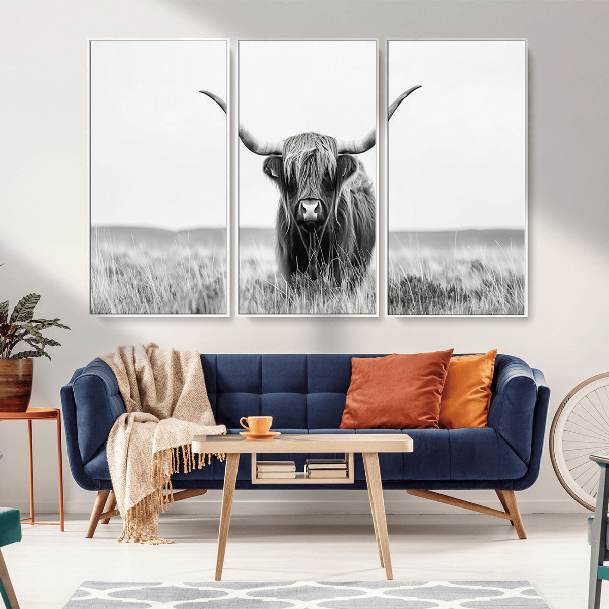 Highland Cow Canvas Wall Art – Majestic Beauty in Black and