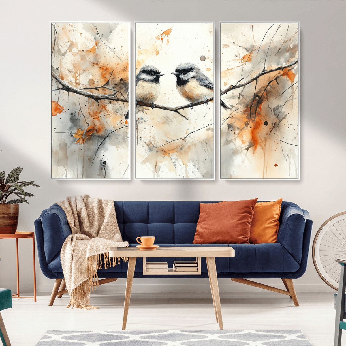 Abstract Watercolor Chickadee Bird Canvas Wall Art Print -