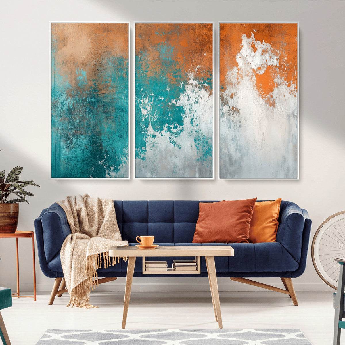 Vintage Abstract Print - Bold Teal and Orange Canvas Wall