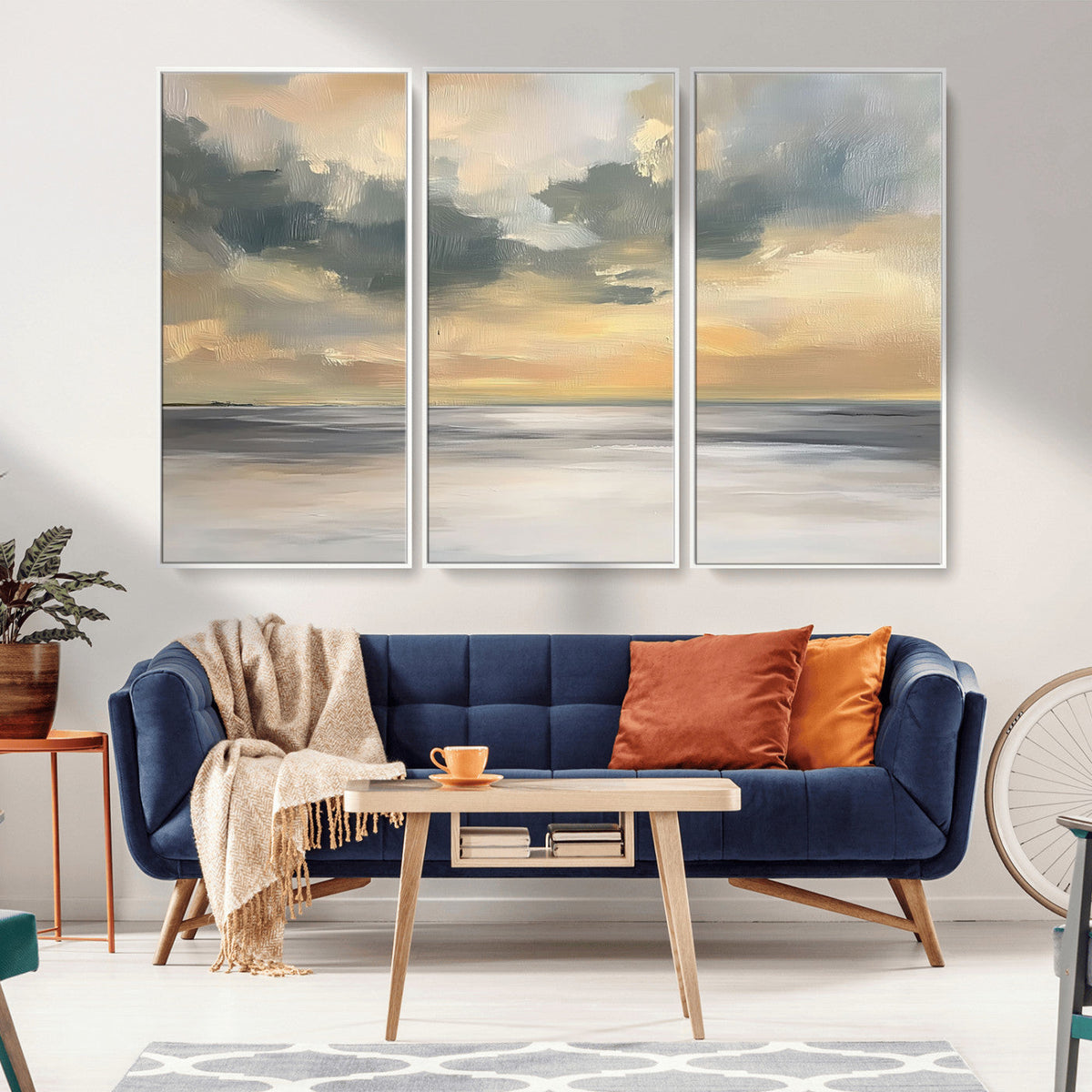 Modern Coastal Artwork with Vibrant Abstract Ocean Waves