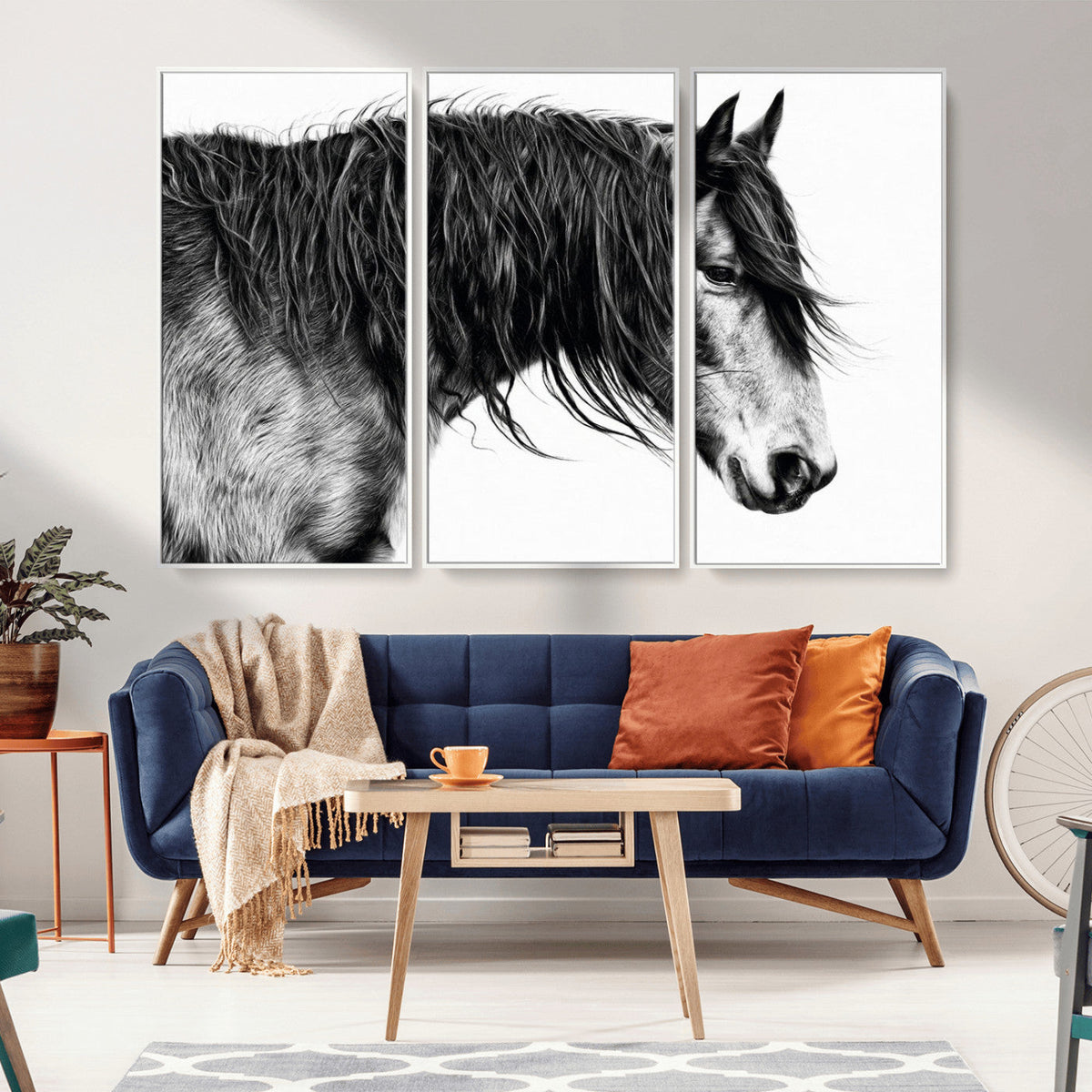 Majestic Horse Wall Art – Framed Black White Portrait Canvas