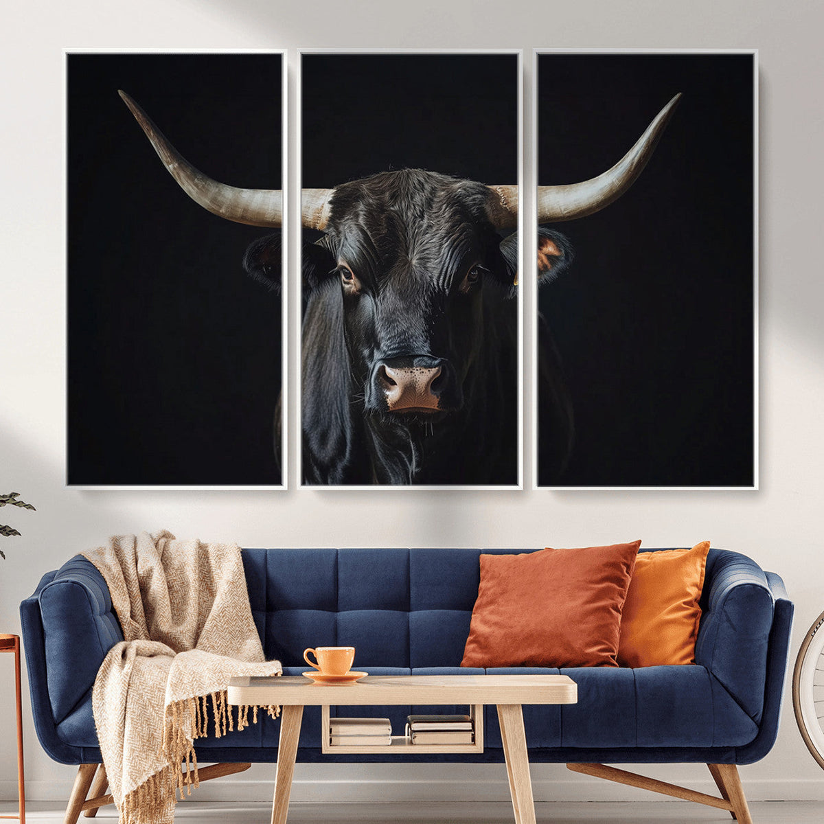 Majestic Longhorn Bull Wall Art Canvas Print – Dark