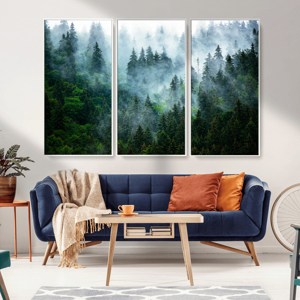 Misty Forest Wall Art Canvas Print – Framed Foggy Mountain