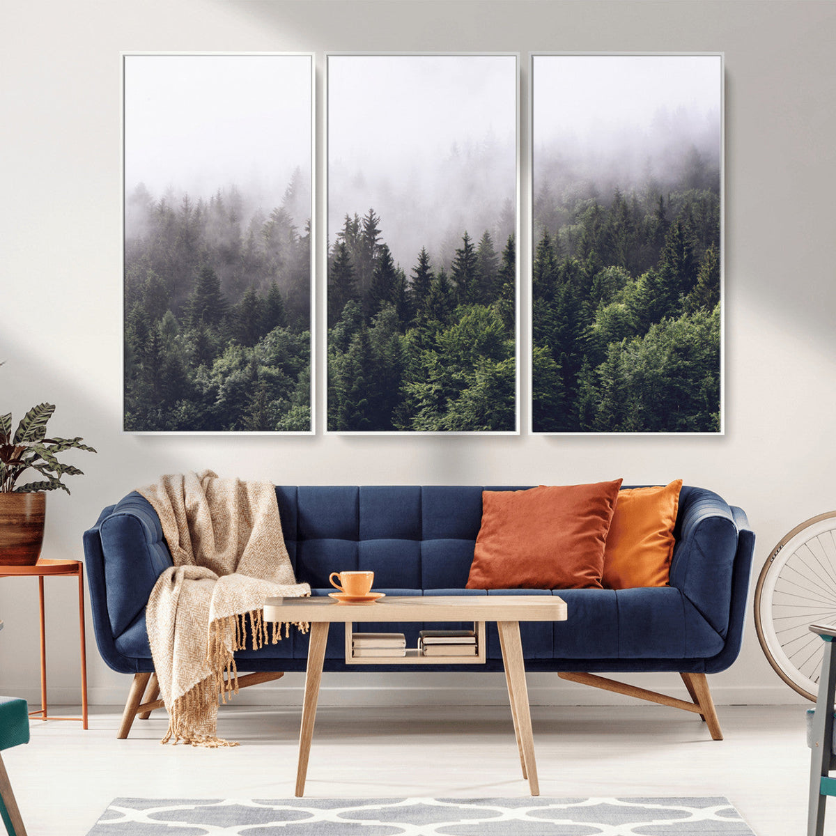 Misty Forest Wall Art Canvas Print, Serene Foggy Pines and