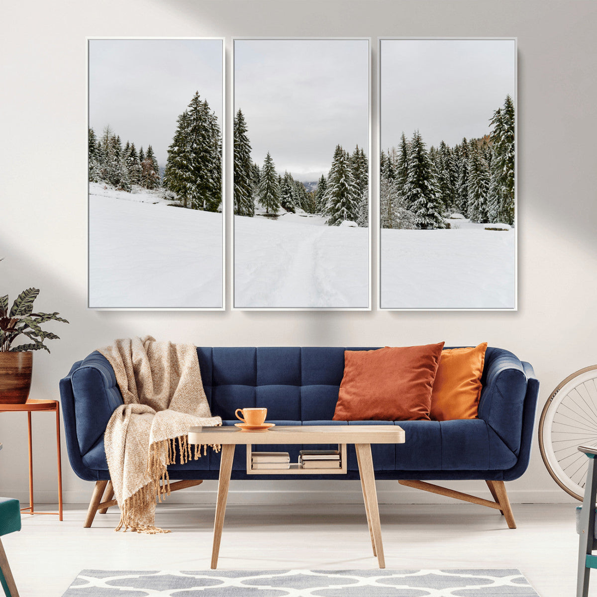Frosty Pines Wall Art Canvas Print – Framed Silent Snowfall