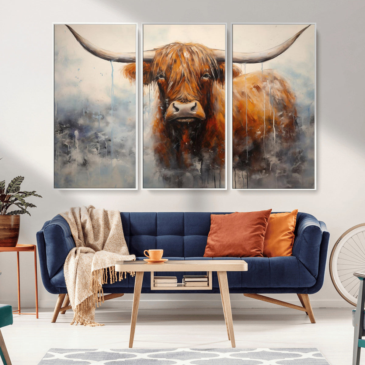 Scottish Highland Wall Art Canvas Print, Framed Longhorn Art