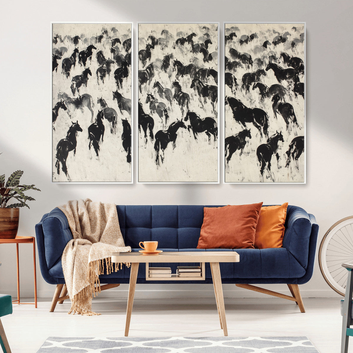Wild Horse Stampede Wall Art Canvas Print – Monochrome