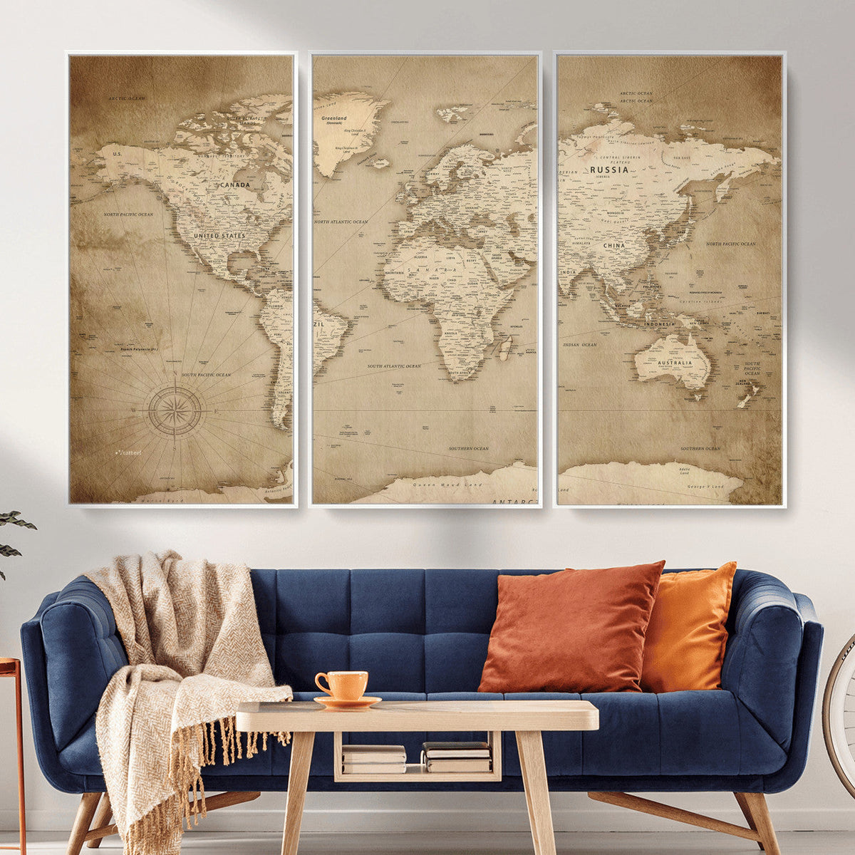 Colorful Watercolor World Map Canvas Wall Art – Framed