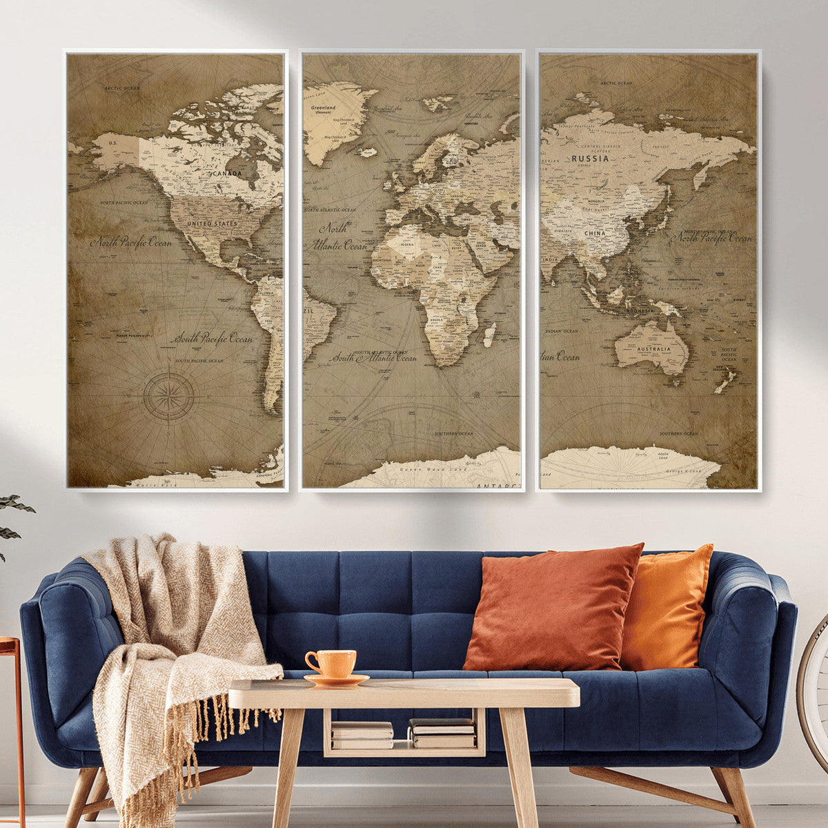 World Map Wall Art Canvas Print, Framed Map Art Picture