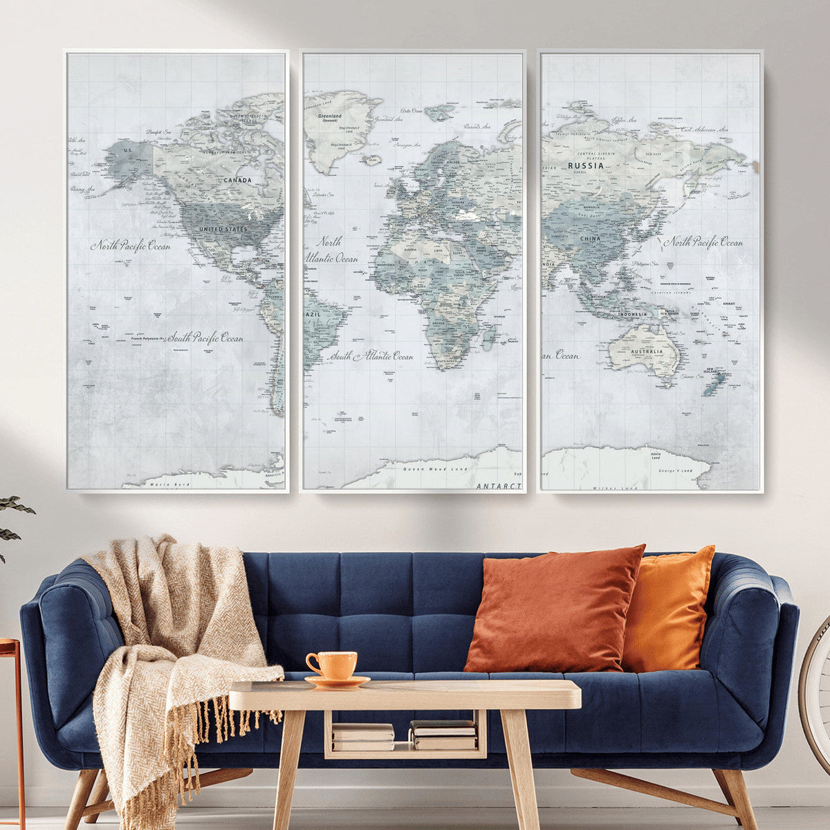 Push Pin World Map Canvas Print - Detailed Vintage World Map
