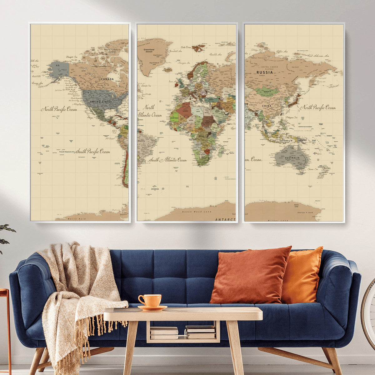 Extra Large World Map Canvas Print – Detailed Map of the