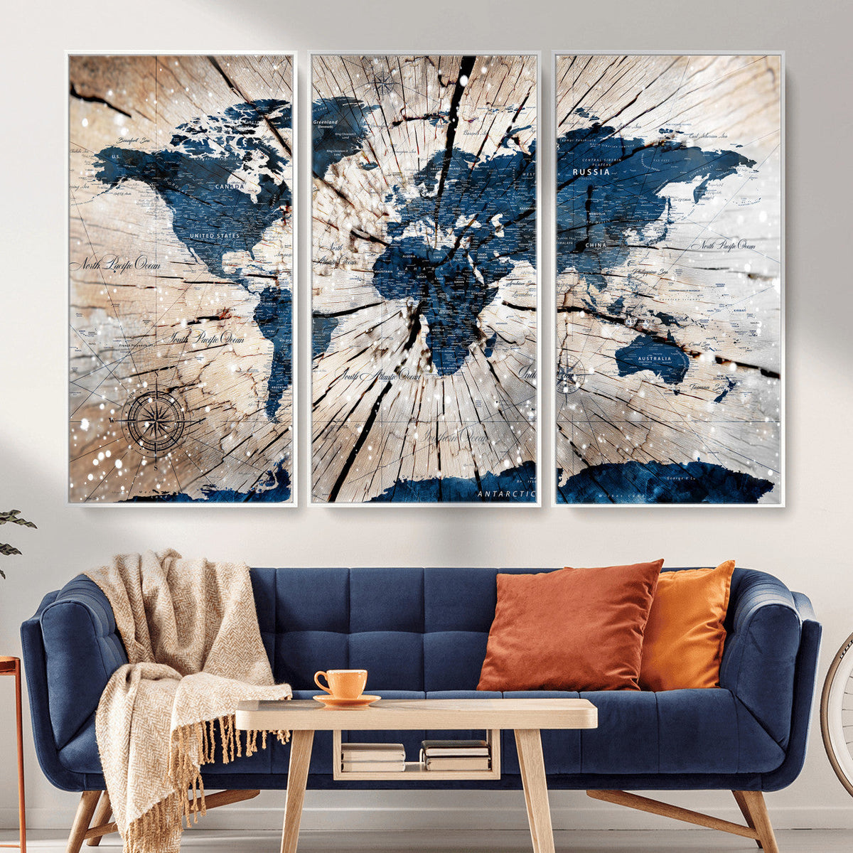 Rustic World Map Canvas Print – Framed Wall Art for Couples,