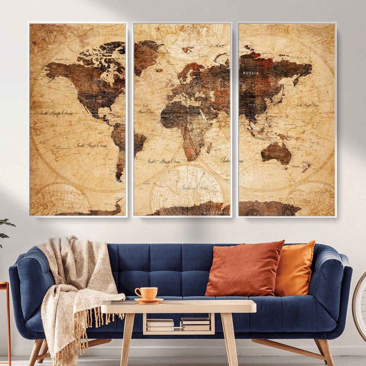 Modern Red and Gray World Map Canvas Print – Framed Wall Art
