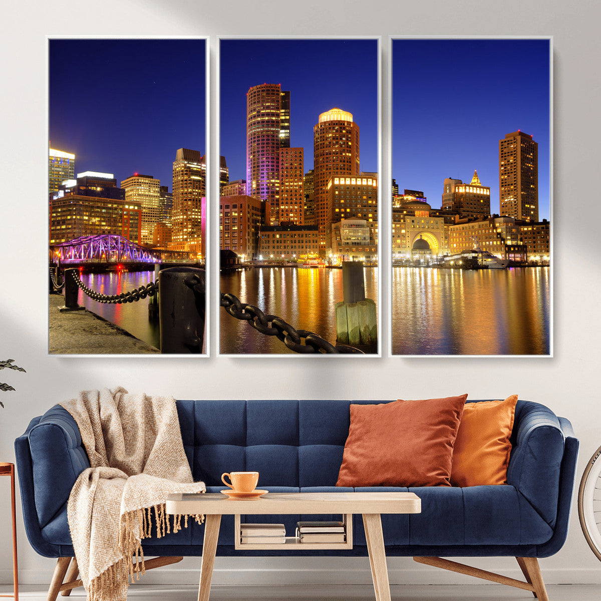 Boston Wall Art Canvas Print, Boston City Downtown Night