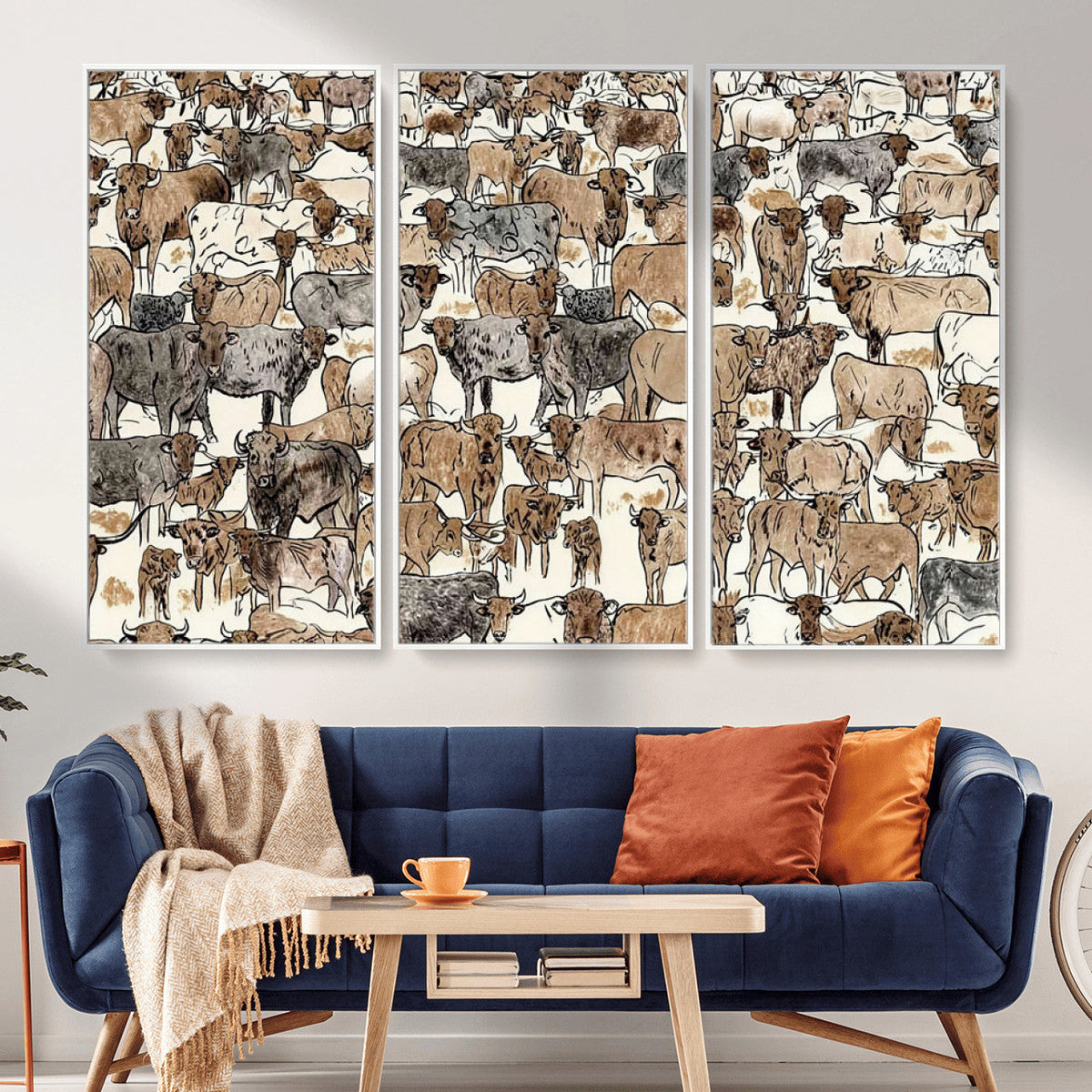 Abstract Longhorn Wall Art Canvas Print - Cow Animal Drawing